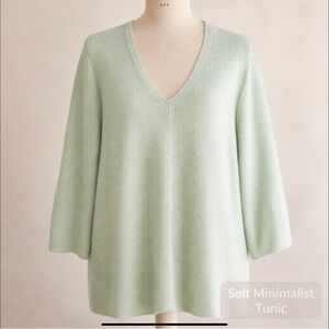 Title: J. Jill Tunic Sweater Soft Aqua Blue Minimalist V-Neck Relaxed XL Petite
